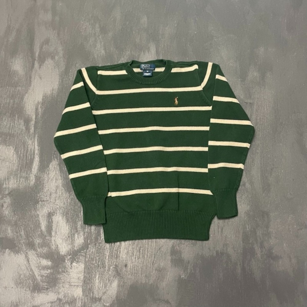 Vintage Polo Ralph Lauren striped‎ sweater kids medium green 2000s y2k logo
